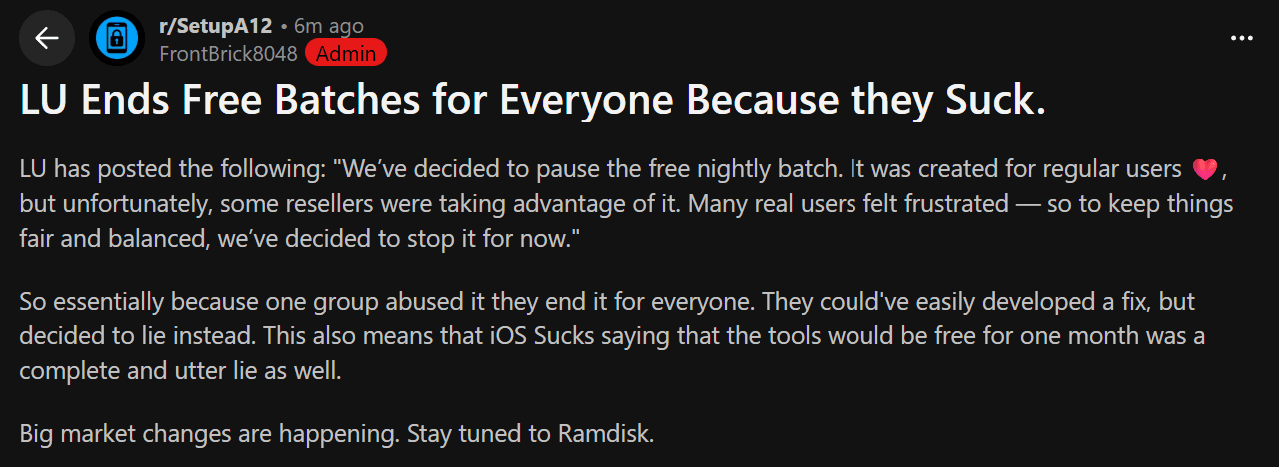 LegitUnlocks Flamed in New Post on r/SetupA12